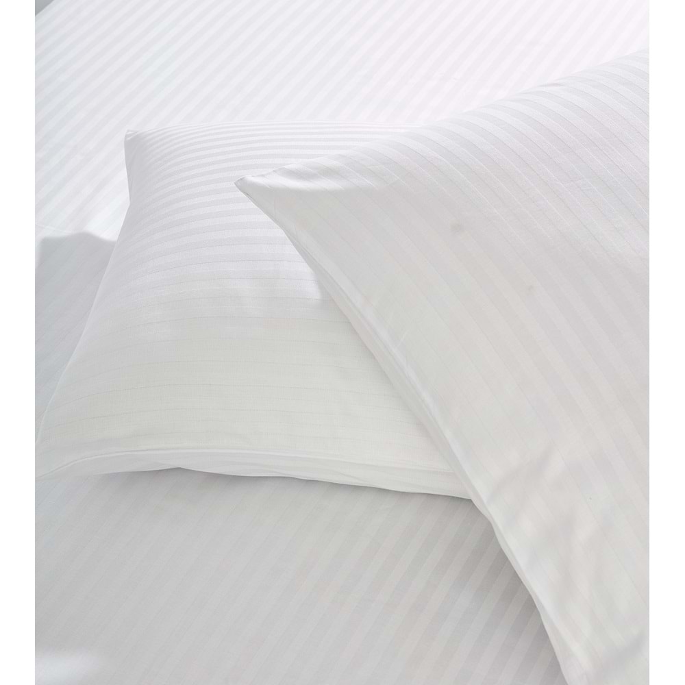 Komfort Home Çizgili Pamuk Saten Yastık Kılıfı / Beyaz (2 Adet)