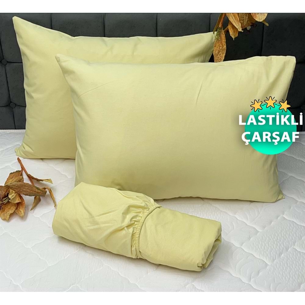Komfort Home Çift Kişilik İpliği Boyalı Pamuk Kumaş Lastikli Çarşaf Setleri (Yüksekliği 40 Cm) - SARI - 150x200 CM