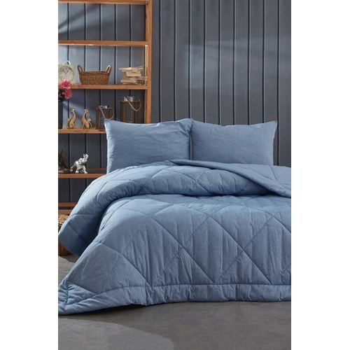 Komfort Home Tek Kişilik %100 Pamuk Kumaş Yorgan+Yastık / Mavi